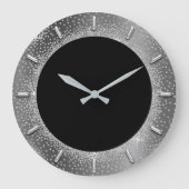 グレーグリッターシルバーグレーブラックメタルグレーエレガント ラージ壁時計 (正面)