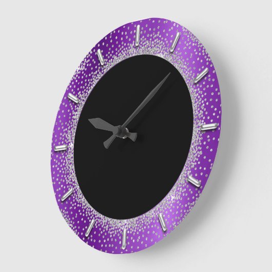 グレーグリッターシルバーグレーブラックメタルパープルバイオレット ラージ壁時計 (傾斜)