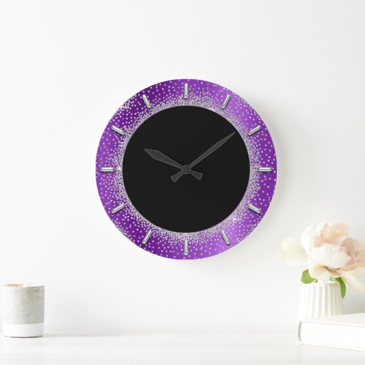グレーグリッターシルバーグレーブラックメタルパープルバイオレット ラージ壁時計 (ホーム)