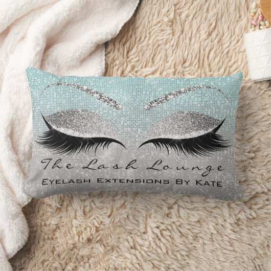 グレーグリッターメイクアップラッシュズ美しいアクア ランバークッション (ブランケット)