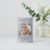 グレーグリッター葬儀記念祈りの言葉フォトカード 名刺 (スタンド正面)