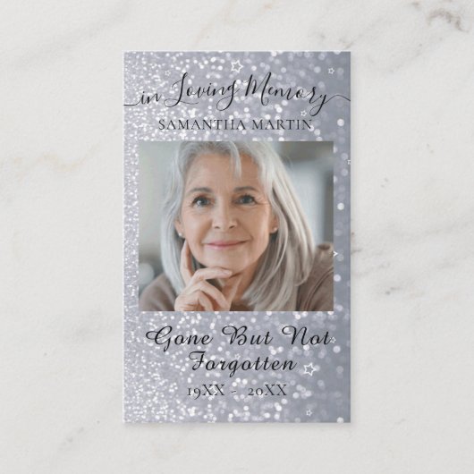 グレーグリッター葬儀記念祈りの言葉フォトカード 名刺 (正面)