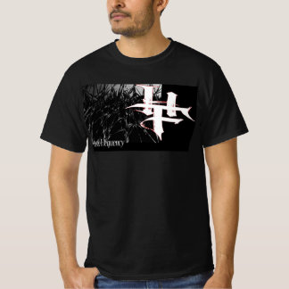 グレーグリッドの上にHF Hostile Frequencyのロゴ Tシャツ