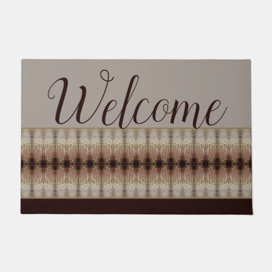 グレーグリーンとさくらんぼブラック ドアマット (正面)