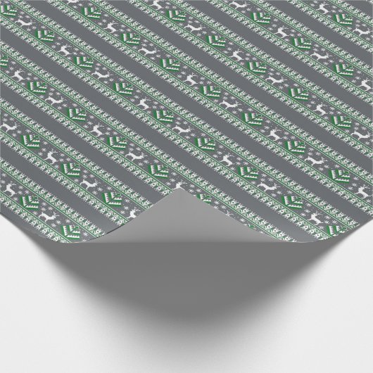 グレーグリーンとホワイトフェア島クリスマス ラッピングペーパー (角)