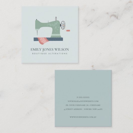 グレーグリーンアクアオレンジピンク裁縫機テーラー スクエア名刺 (正面/裏面)