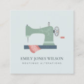グレーグリーンアクアオレンジピンク裁縫機テーラー スクエア名刺 (正面)