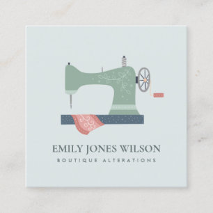 グレーグリーンアクアオレンジピンク裁縫機テーラー スクエア名刺