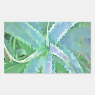 グレーグリーンアロエ絵画抽象芸術 長方形シール