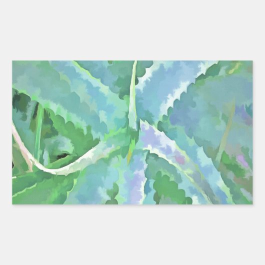 グレーグリーンアロエ絵画抽象芸術 長方形シール (正面)