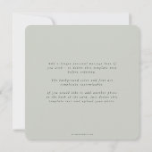 グレーグリーンエレガントスクエア3枚フォトズ結婚フラット サンキューカード (裏面)