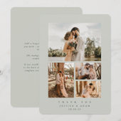 グレーグリーンエレガント4写ミニマル真のフラ結婚ット サンキューカード (正面/裏面)