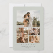 グレーグリーンエレガント4写ミニマル真のフラ結婚ット サンキューカード (正面)