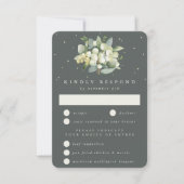 グレーグリーンスノーベリー+ユーカリブーケ結婚ス 出欠カード (正面)