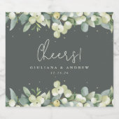 グレーグリーンスノーベリー+ユーカリ冬の結婚式 ビールラベル (シングルラベル)