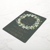 グレーグリーンスノーベリー+ユーカリ結婚のリハーサル 箔招待状 (回転した状態)