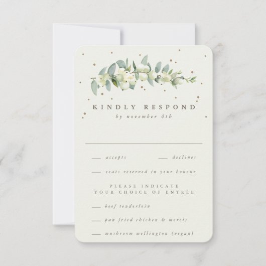 グレーグリーンスノーベリー+ユーカリ結婚ステムズ 出欠カード (正面)