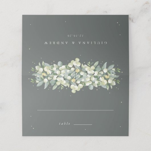 グレーグリーンスノーベリー+ユーカリ結婚ス プレイスカード (外部開封)