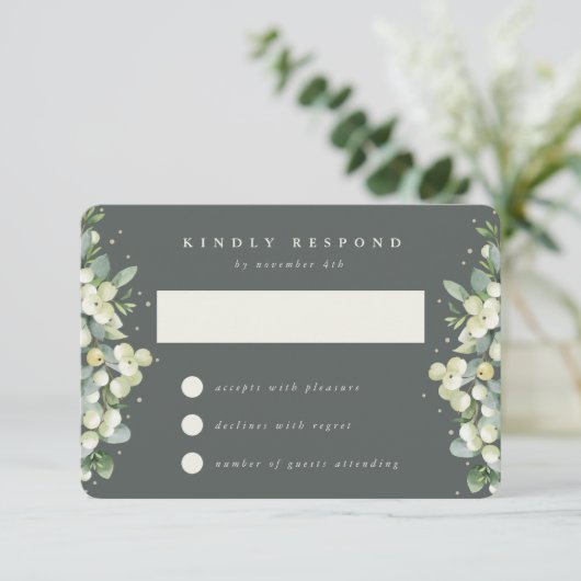 グレーグリーンスノーベリー+ユーカリ結婚ス 出欠カード (スタンド正面)