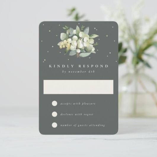 グレーグリーンスノーベリー+ユーカリ結婚ス 出欠カード (スタンド正面)