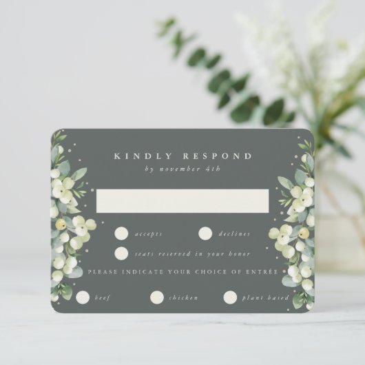 グレーグリーンスノーベリー+ユーカリ結婚ズエッジ 出欠カード (スタンド正面)