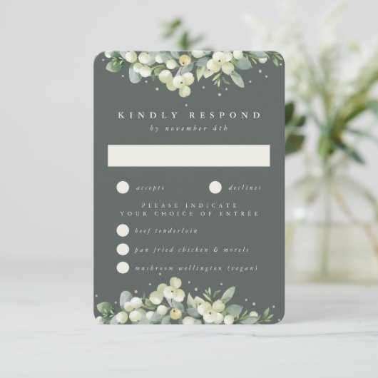 グレーグリーンスノーベリー+ユーカリ結婚ズエッジ 出欠カード (スタンド正面)