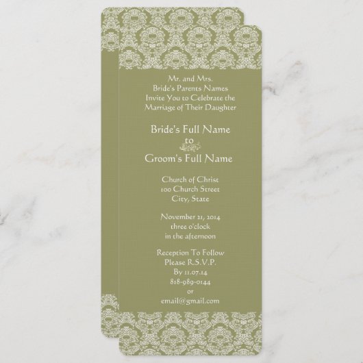 グレーグリーンダマスクスワーズ結婚式招待状 招待状 (正面/裏面)