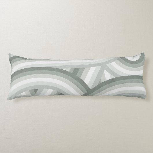 グレーグリーンレトロレインボーストライプパターン ボディピロー (正面)