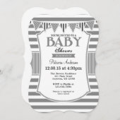 グレーグレイストライプズ赤ちゃんシャワー招待状 招待状 (正面/裏面)