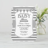 グレーグレイストライプズ赤ちゃんシャワー招待状 招待状 (スタンド正面)