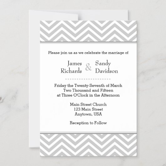 グレーグレーシェブロン磁気結婚式招待状 マグネット招待状 (正面)