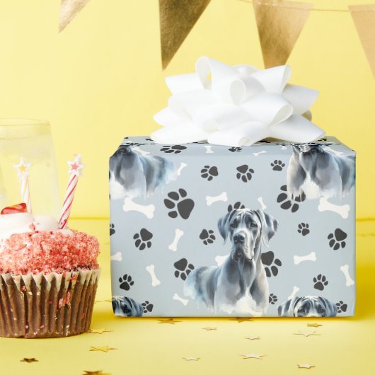 グレーグレートダーンドッグポートレートポープリントパターン ラッピングペーパー (誕生日パーティー)
