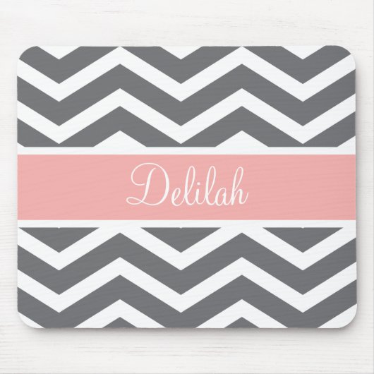 グレーグレーピーチシェブロン名前をカスタムする マウスパッド (正面)