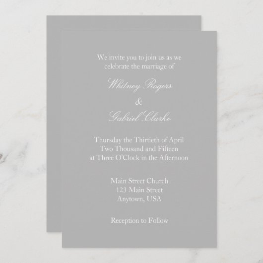 グレーグレーホワイトプレーンシンプル結婚式招待状 招待状 (正面/裏面)