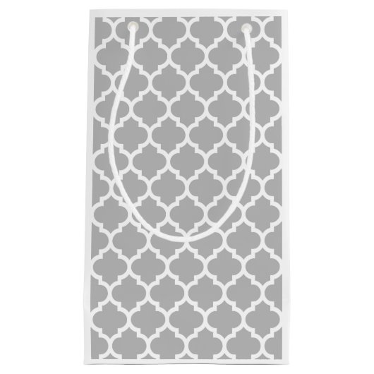 グレーグレーホワイトモロッコクローバーパターン#5 スモールペーパーバッグ (正面)