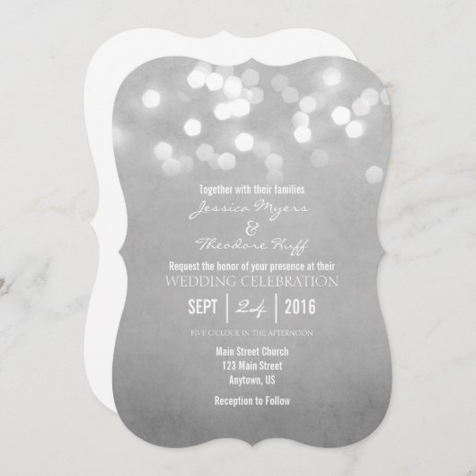 グレーグレー《写真》ぼけ味グリッターライト結婚式招待状 招待状 (正面/裏面)