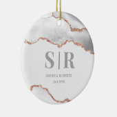 グレーグードアゲートカップルズモノグラムのクリスマス セラミックオーナメント (右)