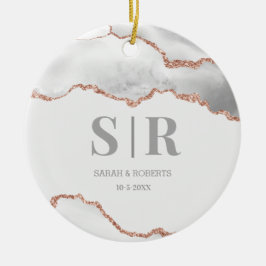 グレーグードアゲートカップルズモノグラムのクリスマス セラミックオーナメント