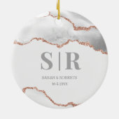 グレーグードアゲートカップルズモノグラムのクリスマス セラミックオーナメント (裏面)