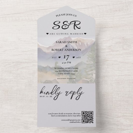 グレーコロラドマウンテンデスティネーションウェディング オールインワン招待状 (内側)