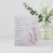 グレーコンクリートとパープルウェディングRSVPカード エンクロージャーカード (スタンド正面)