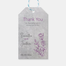 グレーコンクリートとパープル結婚ズの贈り物ラベル