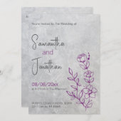 グレーコンクリートとパープル結婚式招待状 招待状 (正面/裏面)