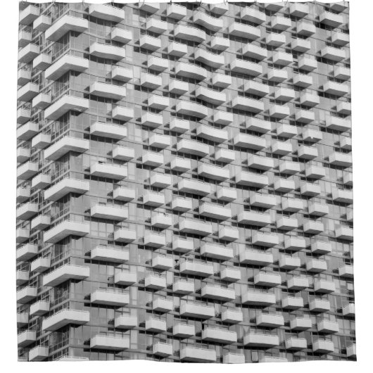 グレーコンクリート建物 シャワーカーテン (正面)