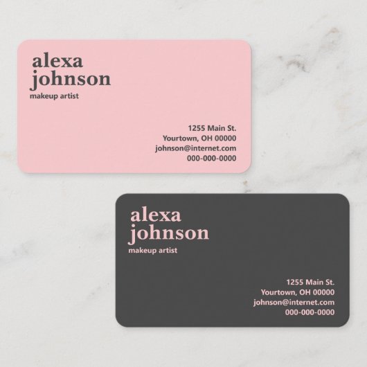グレーコンテンポラリーとピンクの赤面 名刺 (正面/裏面)