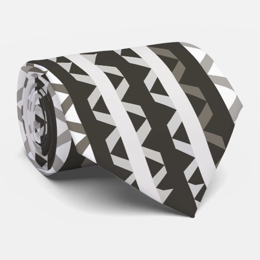 グレーコンテンポラリーの白い三角形のストライプパターン ネクタイ (ロール)