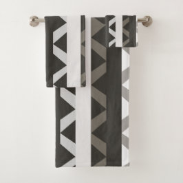 グレーコンテンポラリーの白い三角形のストライプパターン バスタオルセット