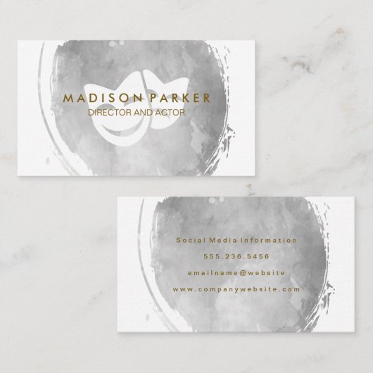 グレーコンテンポラリーウォーター色ブラシ付き演技マスク 名刺 (正面/裏面)