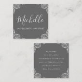 グレーコーナーファンシースクリプト文字 スクエア名刺 (正面/裏面)