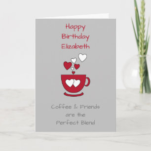 グレーコーヒー&フレンド誕生日グリーティング カード